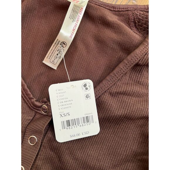 Free People Movement Bail Out Long Sleeve Layer Crop Top Cocoa Brown XS/S NWT - Picture 3 of 7